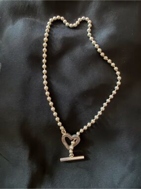 GUCCI .925 Sterling Silver Bead 15” Choker Necklace with Heart Toggle Clasp